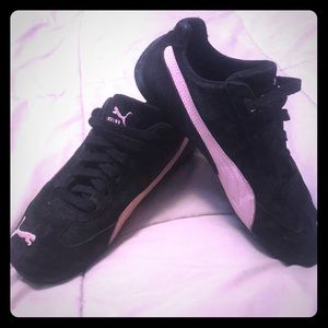 Black and Pink Leather Puma Sneakers